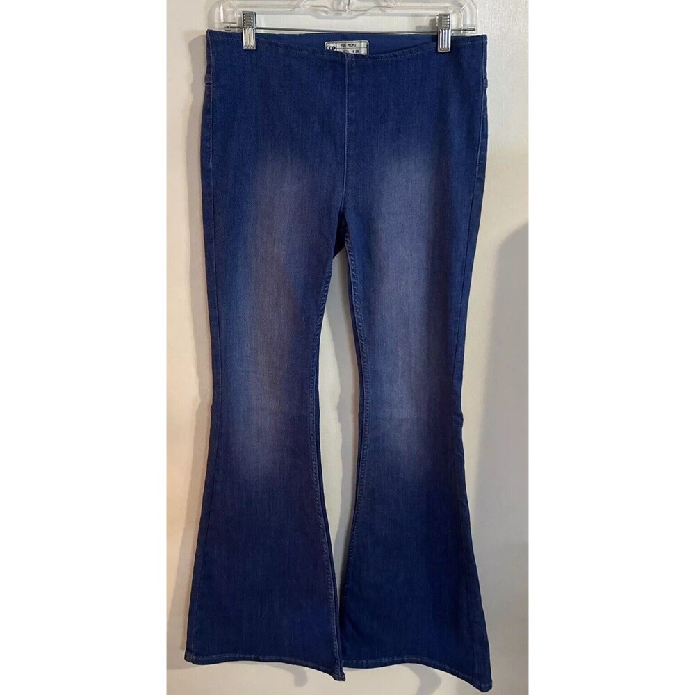 Free‎ People We the Free Penny Pull On Flare Jeans Dark Wash Denim Boho Size 28